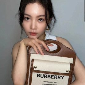 [가수 이하이] BURBERRY 버버리 투톤 캔버스 레더 포켓백