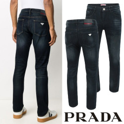 PRADA 프라다 화이트 트라이앵글 진청 슬림진