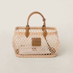 MIUMIU 미우미우 가죽 트리밍 우븐 패브릭 핸드백 5BA285