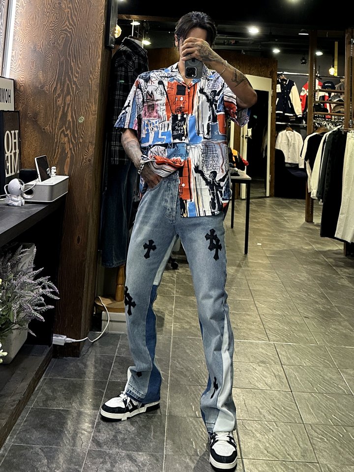 CHROME HEARTS 크롬하츠 멀티 크로스 배색 플레어 데님