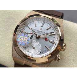 VACHERON CONSTANTIN 바쉐론 콘스탄틴 오버시즈 듀얼 타임 실버 다이얼 브라운 러버 스트랩 41mm 7920V