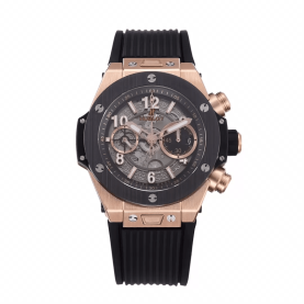 HUBLOT 위블로 빅뱅 크로노그래프 로즈골드 세라믹 베젤 블랙 러버 스트랩 44mm 421.OM.1180.RX