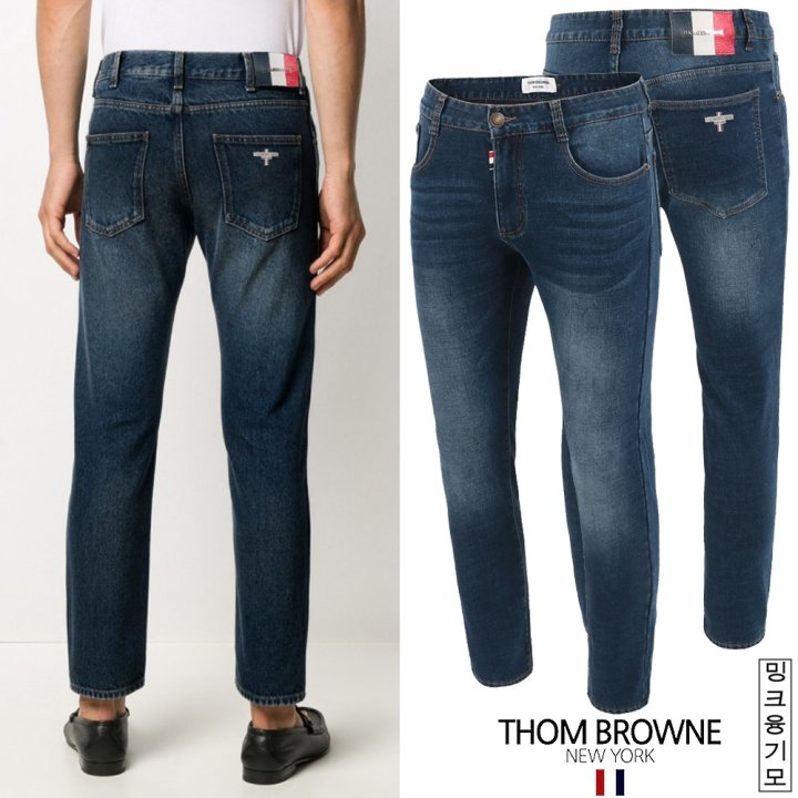 THOM BROWNE 톰브라운 삼색레더 스틸 워싱 밍크융 슬림진