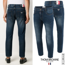 THOM BROWNE 톰브라운 삼색레더 스틸 워싱 밍크융 슬림진