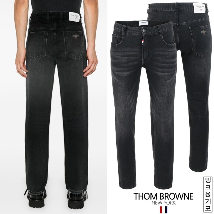 THOM BROWNE 톰브라운 스틸로고 화이트패치 밍크융 흑청 슬림진