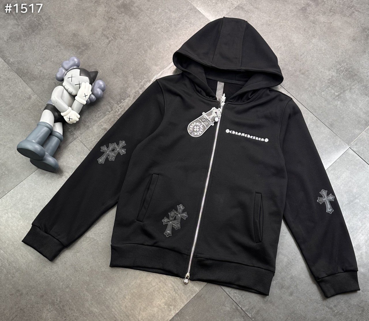 CHROME HEARTS 크롬하츠 레터링 레더 크로스 집업 후드 자켓