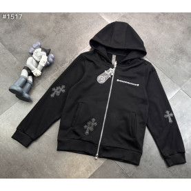 CHROME HEARTS 크롬하츠 레터링 레더 크로스 집업 후드 자켓