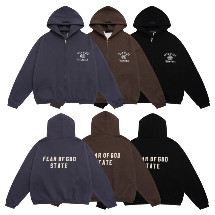 FEAR OF GOD 피어오브갓 에센셜 2003 유니버시티 플리스 풀 후드 집업