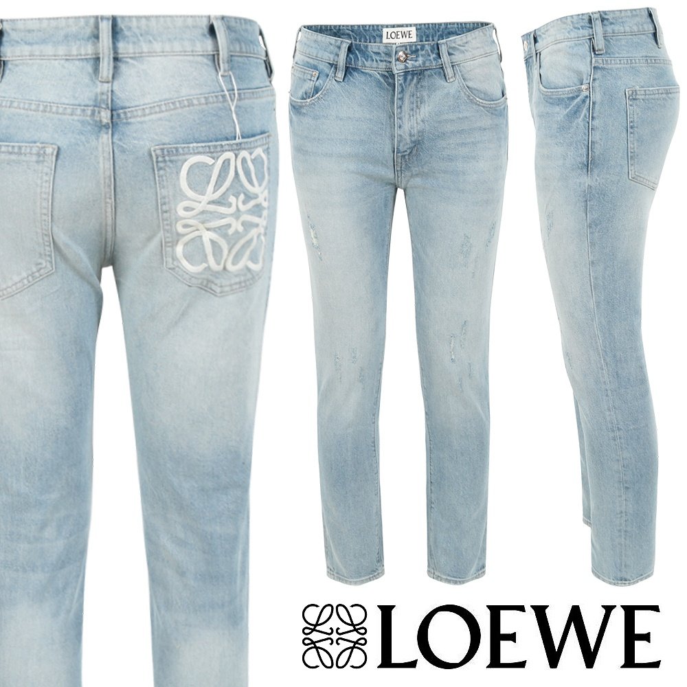 LOEWE 로에베 화이트 아나그램 연청 슬림 일자진