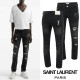  SAINT LAURENT 생로랑 레터링 골드자수 데미지 블랙 슬림진