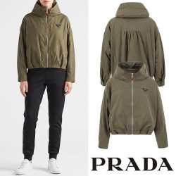 ●월간 판매 12위● PRADA 프라다 레더 삼각 셔링 후드 윈드자켓 3COLOR
