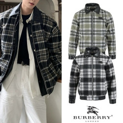 BURBERRY 버버리 플레이트 플라넬 레더포인트 자켓