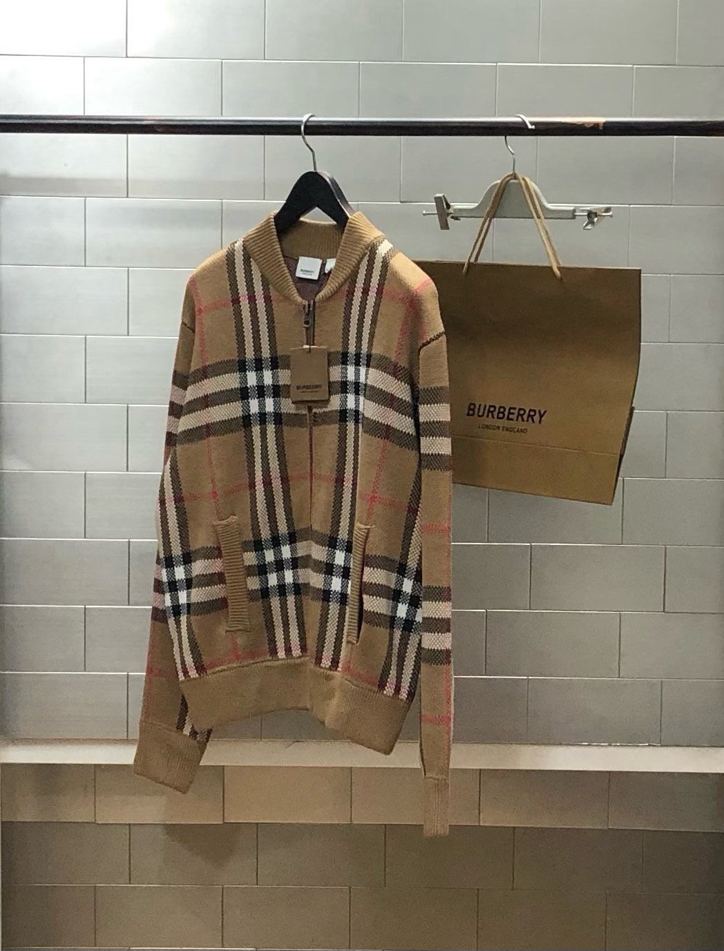 BURBERRY 버버리 울 체크 니트 집업 자켓
