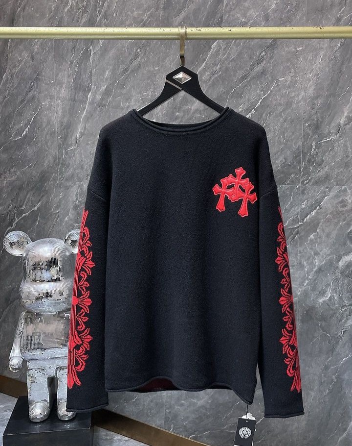 CHROME HEARTS 크롬하츠 7013 세메터리 크로스 레더 패치 캐시미어 니트