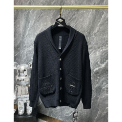 CHROME HEARTS 크롬하츠 7016 세메터리 레더 크로스 숄 카라 니트 가디건 　
