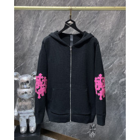 CHROME HEARTS 크롬하츠 7027 Y NOT 레더 크로스 니트 후드 집업