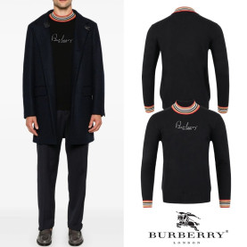 BURBERRY 버버리 시보리 레터링 자수 램스울 넥 니트